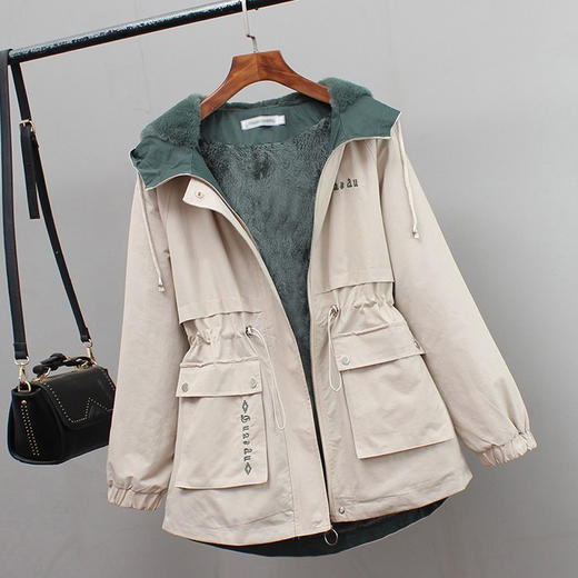 TZW-加绒加厚外套女秋冬百搭休闲短款宽松风衣 商品图1