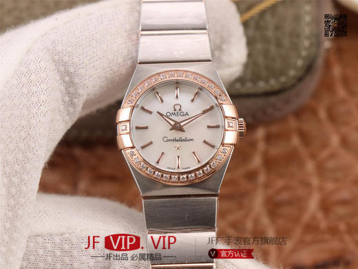 8848F欧米茄星座系列，表径24mm，搭载原版欧米茄1376专用机芯，字面采用一级珍珠贝母和南非真钻制成，表带18K金盾牌，女士腕表，精钢表带，自动机械机芯 商品图0