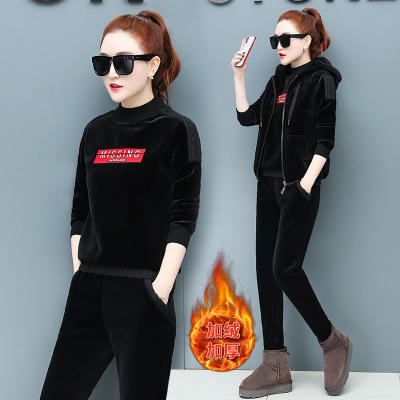 AHMosm821休闲运动服套装加绒加厚卫衣三件套大码潮 商品图2