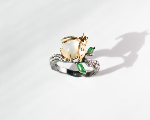 「流萤」白冰翡翠钻石18K黄金黑金戒指【定制40天/需询价】 商品图1