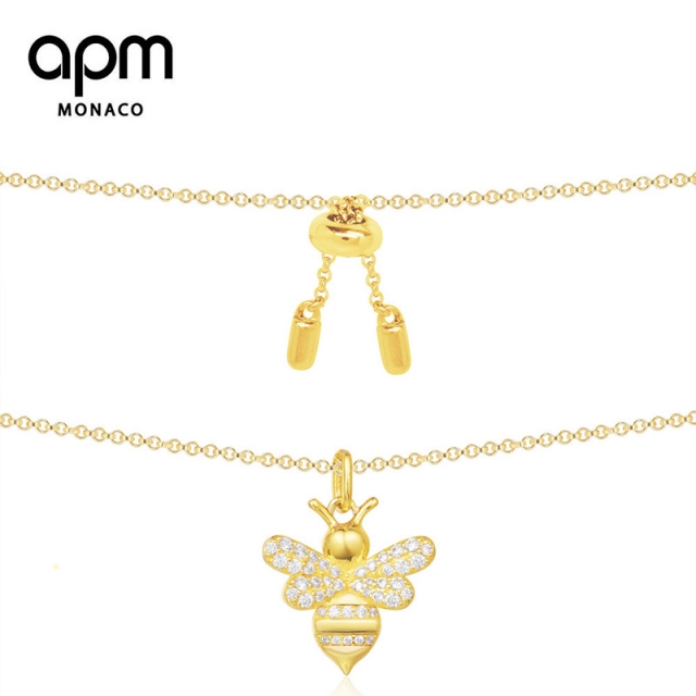 【授权商品】APM MONACO 女士金黄色纯银项链配镶晶钻蜜蜂吊饰 AC3657OXYJPY带授权招加盟代理