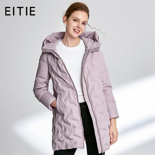 EITIE爱特爱女装秋冬新品时尚格纹中款连帽羽绒服显瘦百搭D1911305 商品图0