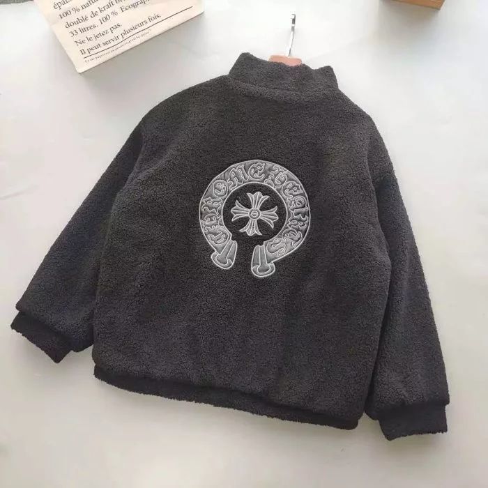 ch克罗心黑色米色梵文马蹄立领羊羔绒外套