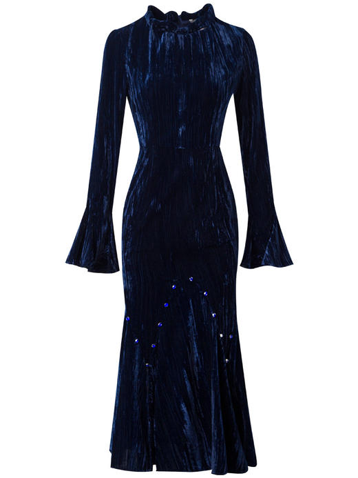 FMY-25722秋冬新款智熏裙法式桔梗裙收腰时尚丝绒连衣裙 商品图1