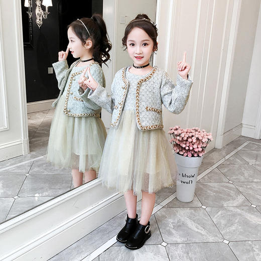 XML-L90930-2秋季新款中大童小香风网红洋气连衣裙外套两件套 商品图1