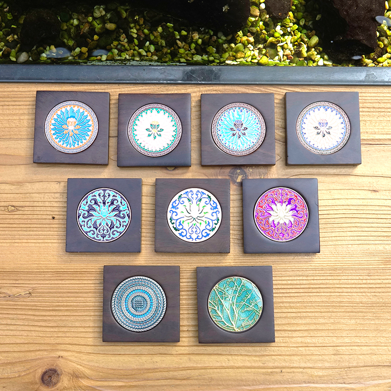 天一书局出品 黑檀木茶杯垫 茶托西番莲茶垫山藤编织茶具茶托