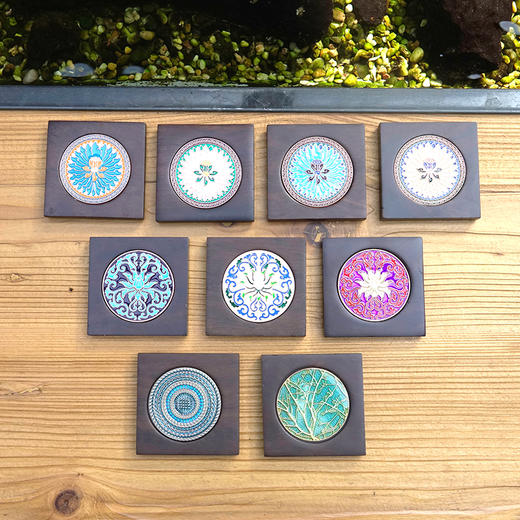 天一书局出品 黑檀木茶杯垫 茶托西番莲茶垫山藤编织茶具茶托 商品图0