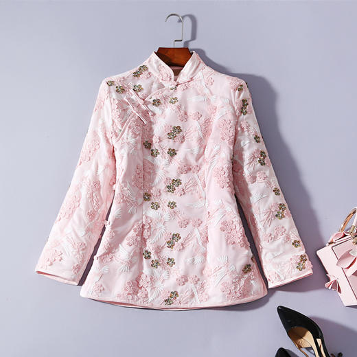 ZSM-181111冬季新款修身水溶绣花旗袍上衣 商品图0