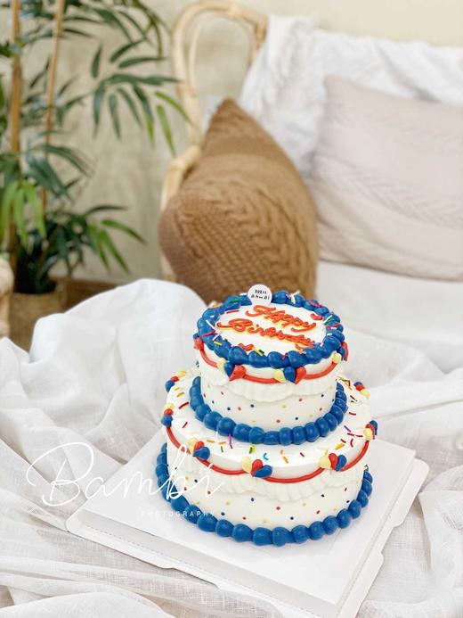 复古裱花白蓝色系蛋糕 商品图0