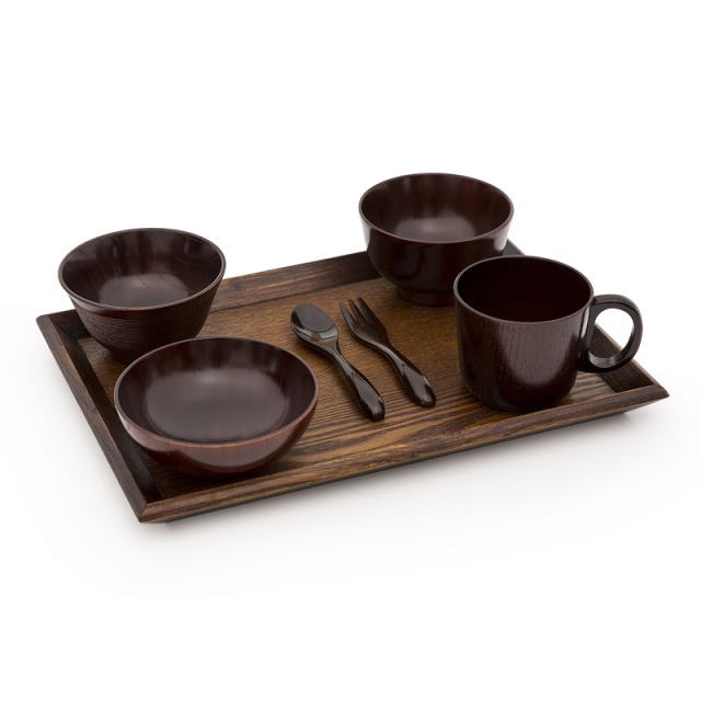 日本原产wakacho若兆 传统漆器栗木儿童餐碗茶杯餐具套装JPY带授权招加盟代理