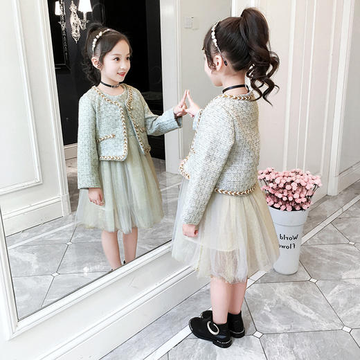 XML-L90930-2秋季新款中大童小香风网红洋气连衣裙外套两件套 商品图2