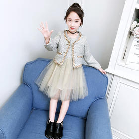 XML-L90930-2秋季新款中大童小香风网红洋气连衣裙外套两件套