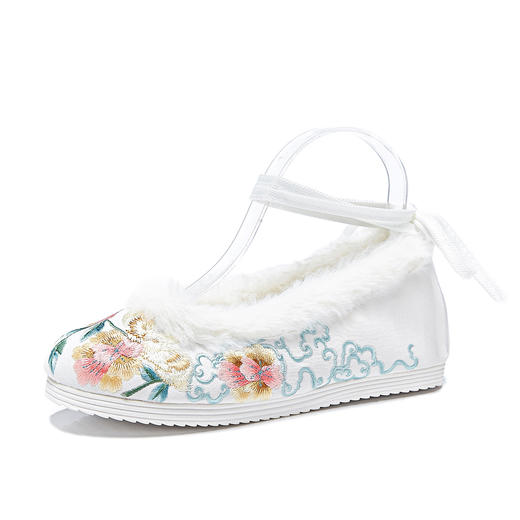 XQ-花间小兔精绣汉服洛丽塔lilita兔毛滚边秋冬款软平底绣花布鞋 商品图4