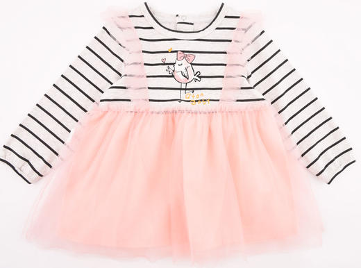 棉果果春秋季女童纯棉网纱条纹连衣裙M122700420140 商品图2