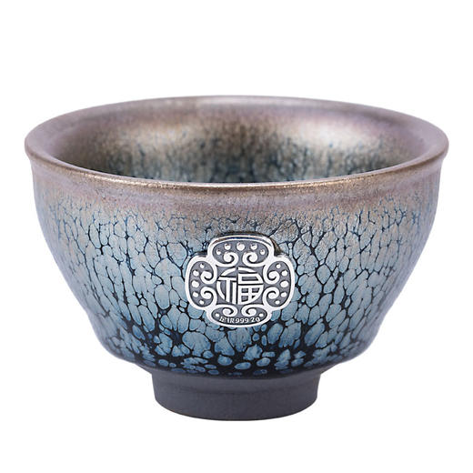 《如意双福银盏套装》建盏镶银茶具 家用办公工夫茶杯套装 茶杯大气礼盒装送礼佳品 商品图5