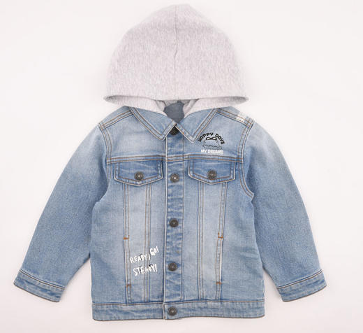 棉果果春秋季男童牛仔对开外套帽子可拆卸 M112100220116 商品图5