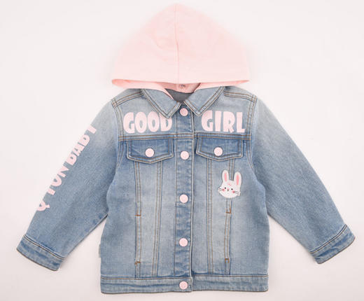 棉果果春秋季女童牛仔外套帽子可拆卸M122100220065 商品图5