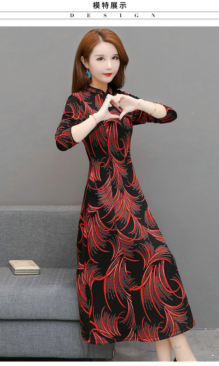 yweft19b38加绒加厚时尚凤仙领减龄连衣裙