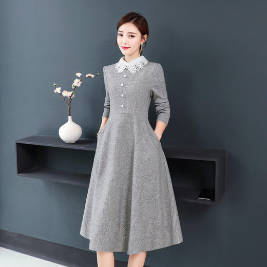AHM-hml1590冬季中长款羊毛加厚长袖打底裙子 XCX 商品图3