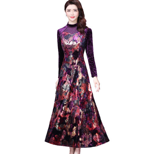 WXY-3959W秋冬新品烫钻立领长袖修身时尚洋气阔太太连衣裙 商品图3