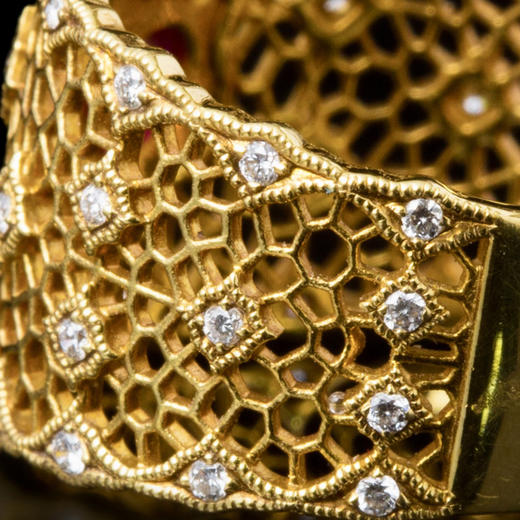 欧洲古董18k金红宝石钻石蜂巢戒指