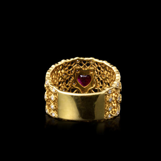 欧洲古董18k金红宝石钻石蜂巢戒指