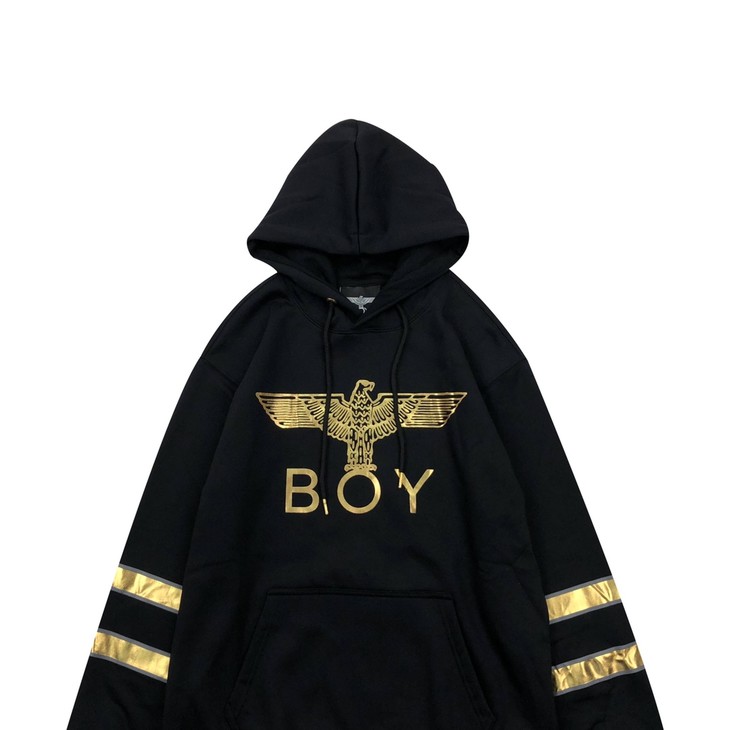 boylondon伦敦男孩烫金老鹰logo水貂绒连帽卫衣