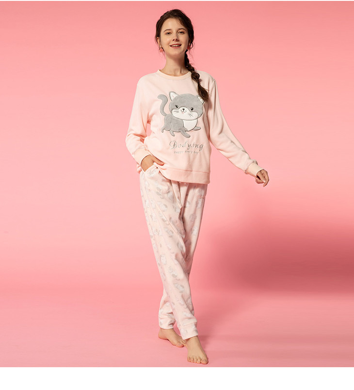 bodying睡衣女秋冬新款摇粒绒套头套装