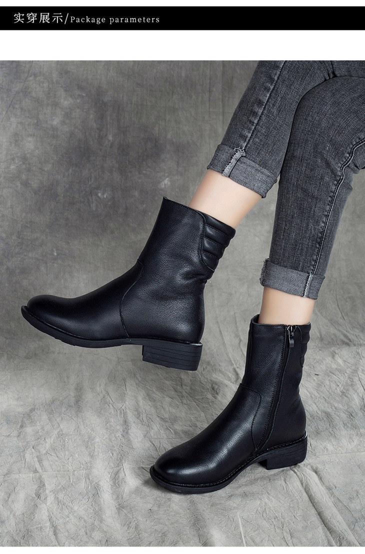 tnt610362拉链保暖棉靴真皮女靴