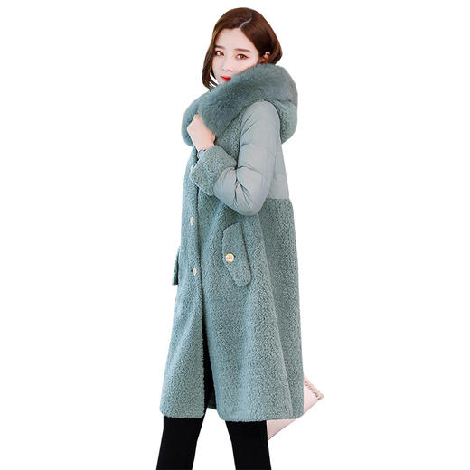 LJY-F7702-1117冬季颗粒绒拼接大毛领连帽女式棉衣 商品图4