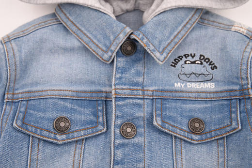 棉果果春秋季男童牛仔对开外套帽子可拆卸 M112100220116 商品图6