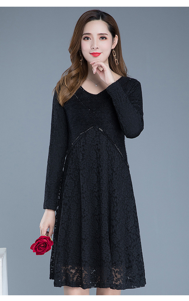ywexy199685蕾丝加绒大码连衣裙