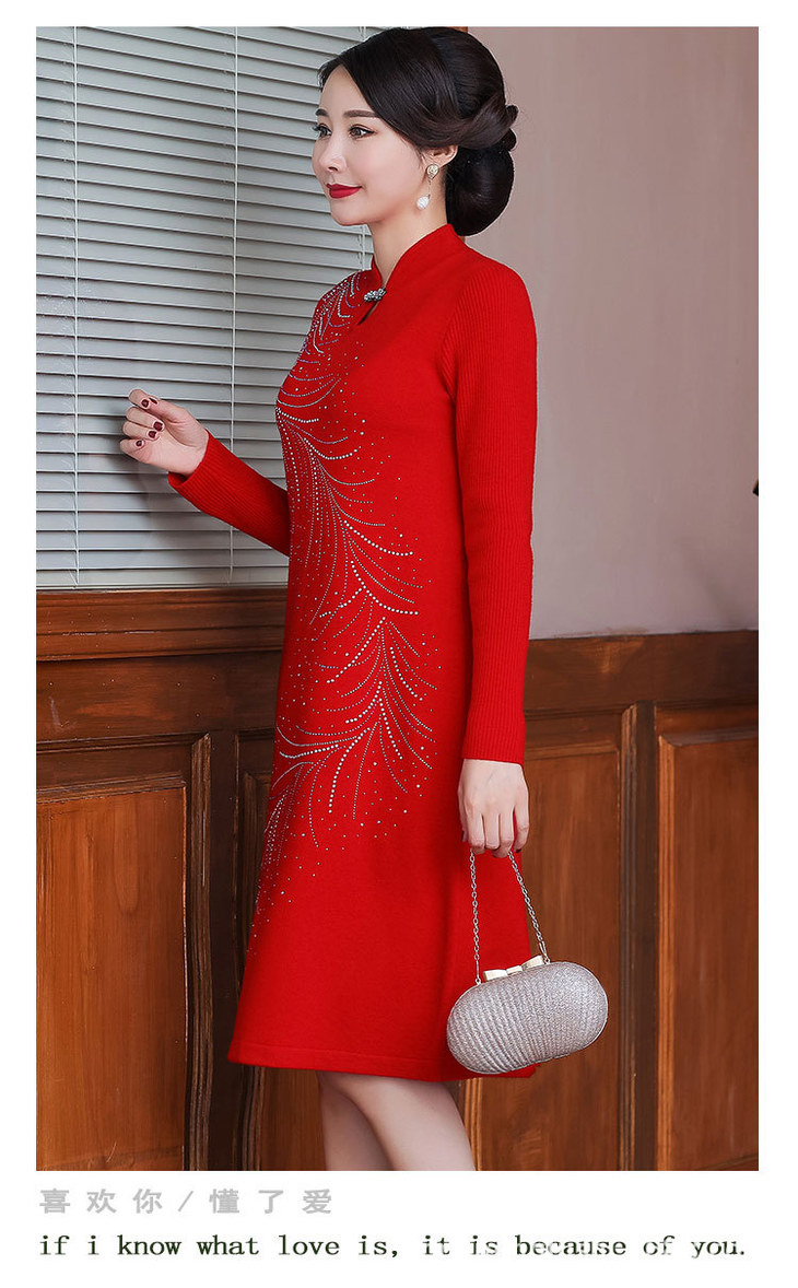 smv1110纯羊毛针织连衣裙民族风改良旗袍裙