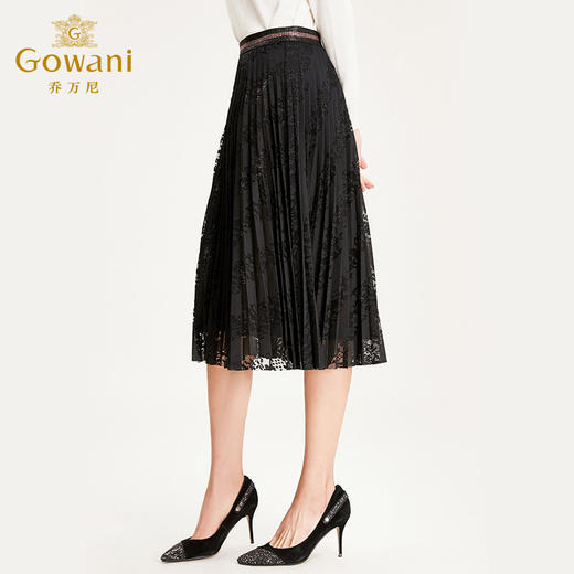 乔万尼半身裙冬季时尚气质百褶裙黑色显瘦中长款a字裙EN4D767 商品图1