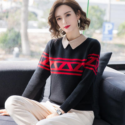 FC 1925  2019秋冬季新款女装娃娃领条纹针织衫百搭短款一体绒打底衫 商品图2