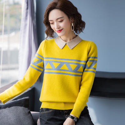 FC 1925  2019秋冬季新款女装娃娃领条纹针织衫百搭短款一体绒打底衫 商品图3