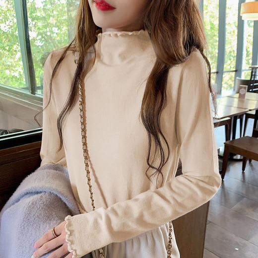 木耳边上衣女半高领洋气时尚打底衫女学生内搭长袖 商品图1