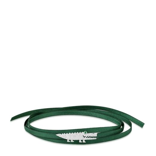 【品牌授权】APM MONACO 纯银镶晶钻小鳄鱼绿色缎带项圈手链两用 AC3910GKGX 商品图0