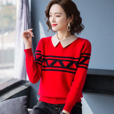 FC 1925  2019秋冬季新款女装娃娃领条纹针织衫百搭短款一体绒打底衫 商品图4