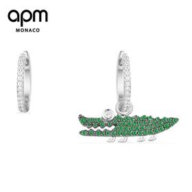 【授权商品】APM MONACO 女士不对称纯银镶薄荷绿晶钻小鳄鱼造型耳环 AE10623XKG