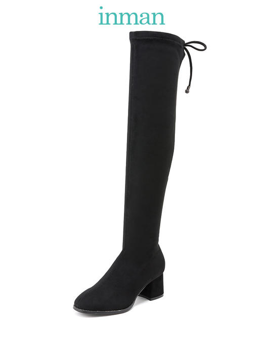 茵曼靴子女2019秋冬新款高筒靴女过膝新款韩版显瘦高跟系带长筒靴