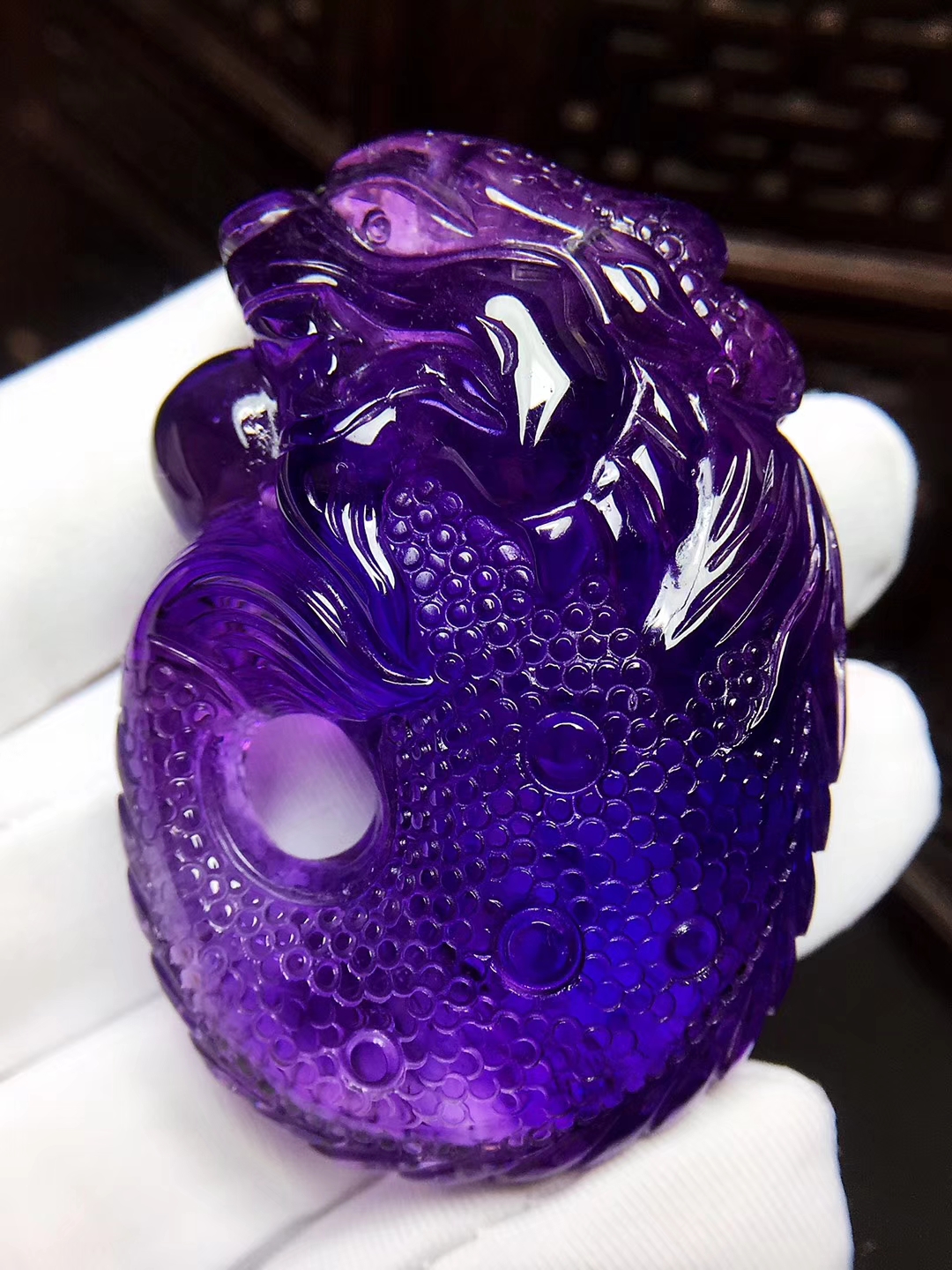 51g纯天然紫水晶双面貔貅招财吊坠