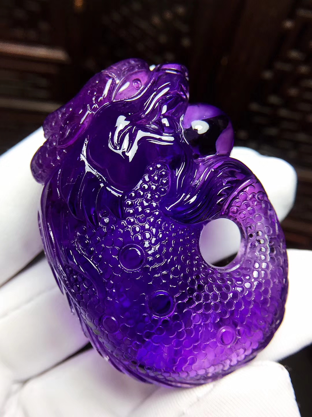 51g纯天然紫水晶双面貔貅招财吊坠