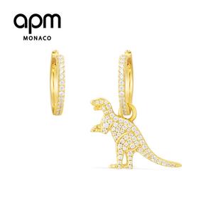 【一般贸易】【授权商品】APM MONACO 不对称镶晶钻恐龙黄色耳环 AE10238OXY
