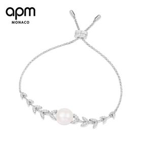 【授权商品】APM MONACO 女士纯银镶晶钻ETERNELLES花瓣手链配珍珠 AB3694XPL