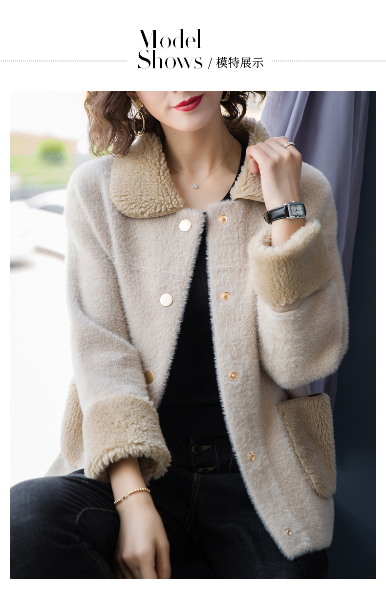 cc91265水貂绒针织开衫宽松加厚短款毛领外套