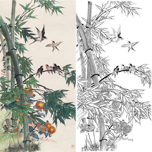 田世光工笔竖幅花鸟白描底稿sg55