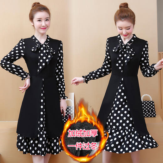 AHM-zmsp942加绒大码女装系带领过膝长裙 XCX 商品图0