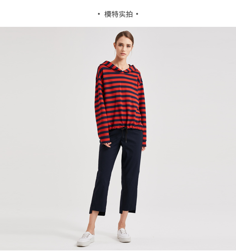 水淼大码女装2020新款春装胖妹妹mm韩版宽松显瘦条纹卫衣连帽6318