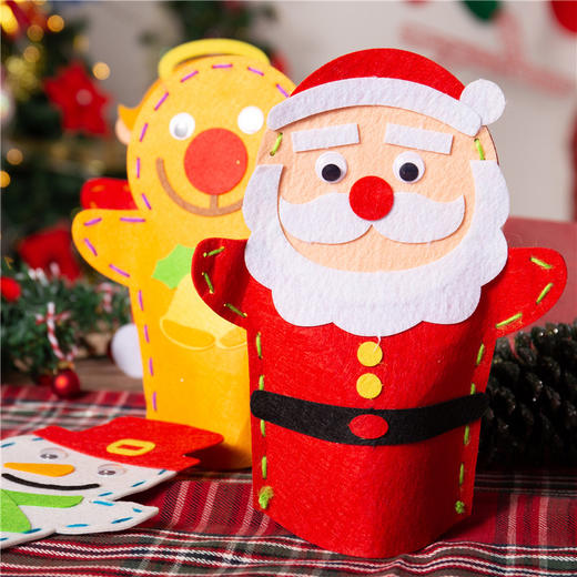圣诞节礼物手工diy不织布手偶圣诞老人手偶幼儿园儿童制作材料包